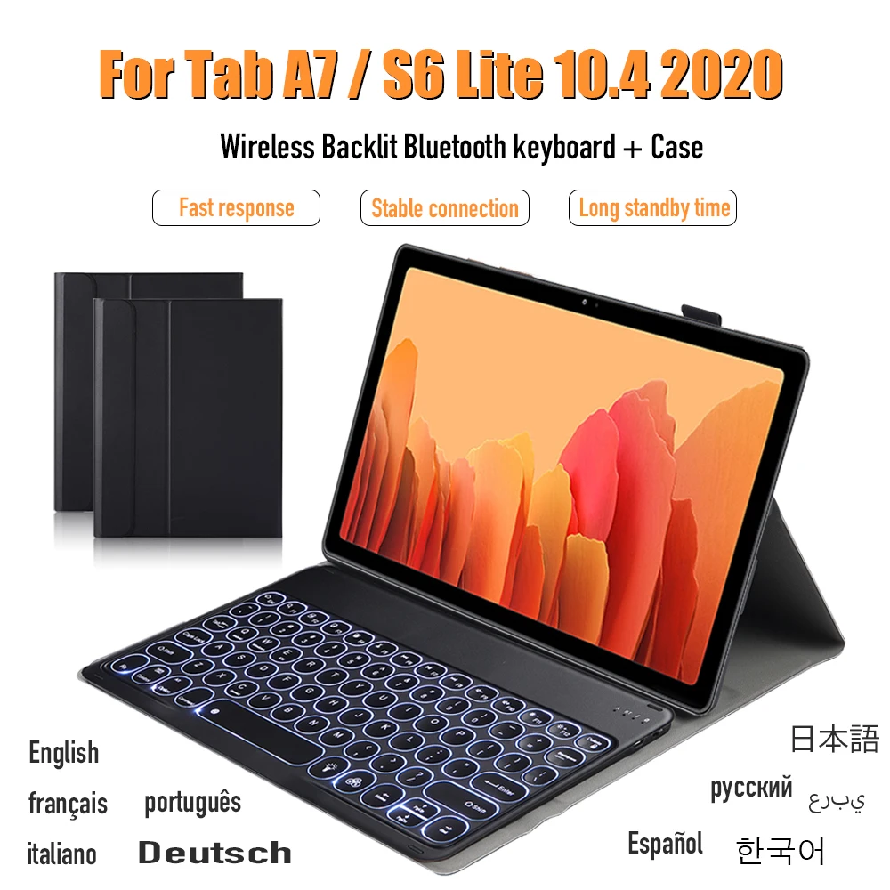 

For Samsung Galaxy Tab A7 S6 Lite 10.4 Inch 2020 Light Backlit Wireless Keyboard Case English Russian Spanish French Portuguese