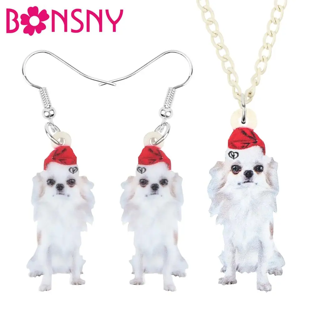 Bonsny акриловые Рождественская шапка собаки чихуахуа Ювелирные наборы Цепочки и
