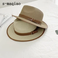 s maqiao summer hat for women men panama straw hat spring beach hats fedora uv sun protection capchapeau femme