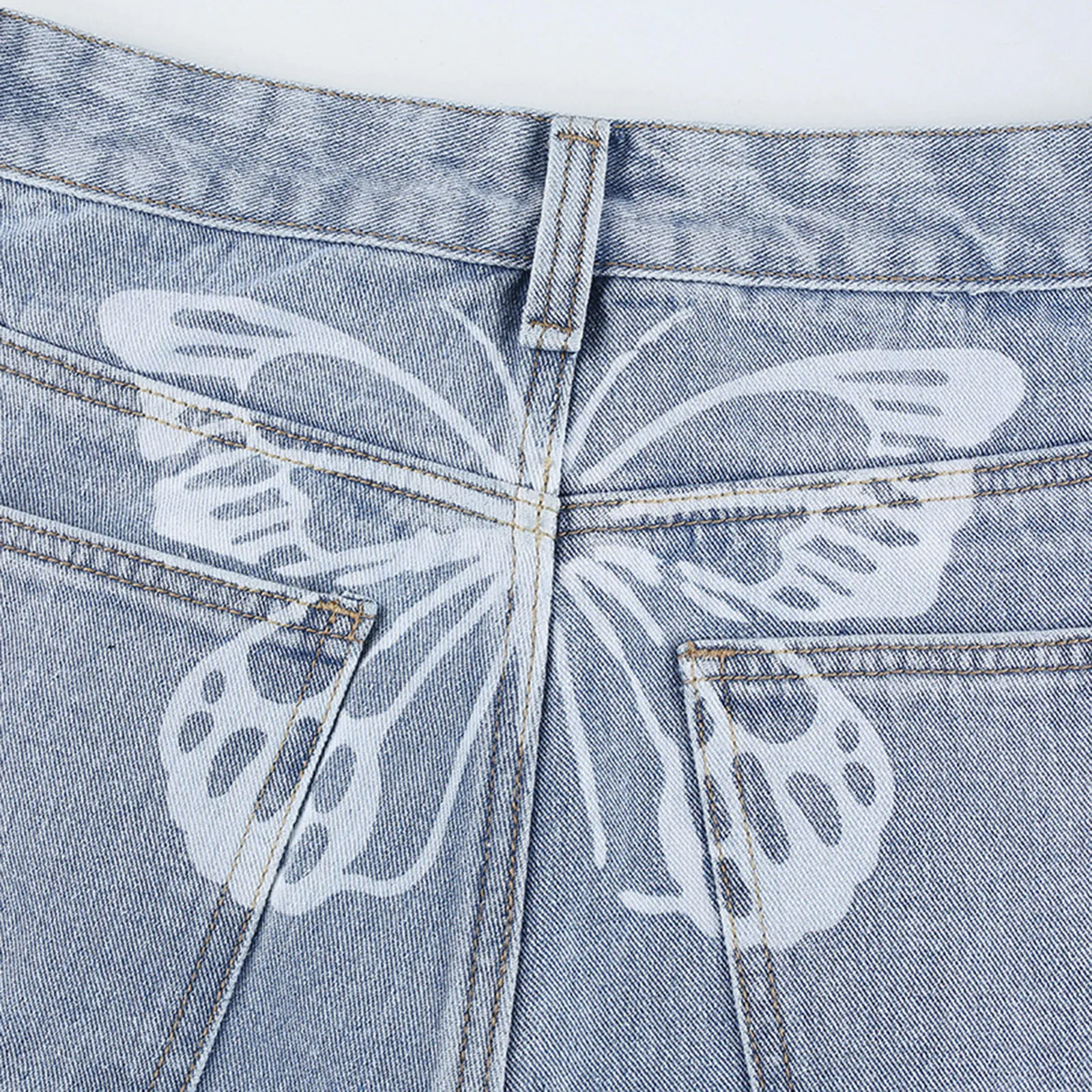 

2021 New Summer Vintage Jeans Woman Straight Long Trousers Butterfly Print Wide Leg Pants High Waist Loose Full Length Jeans