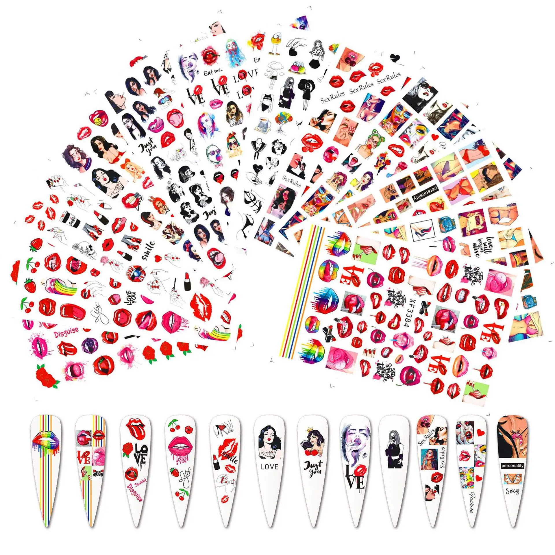 

Newest Sey Red Lips Design 3D Self Adhesive Decal Slider DIY Decorations Wraps Nail Art Stickers XF3395
