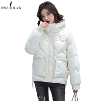 pinkyisblack winter women short parkas jacket casual female thicken warm windprood shiny bright hooded winter jackets and coats