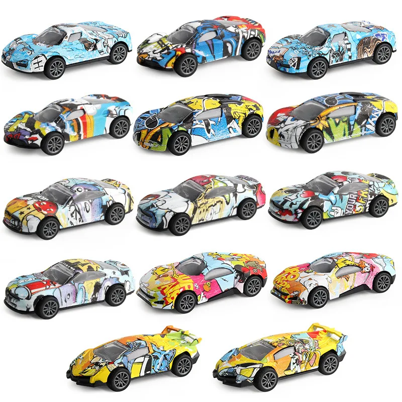 Металлические модели автомобилей из сплава с граффити цветные Гоночные Игрушки
