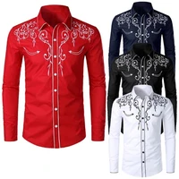 autumn men business office shirt embroidered turn down collar long sleeve casual slim shirt male brand clothes tops social dress