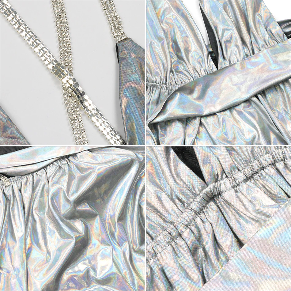 

Miss Water 2020New Summer Women Shining Backless Dress Sexy V-Neck Spaghetti Strap Sleeveless Flash Mini Club Runway Party Dress