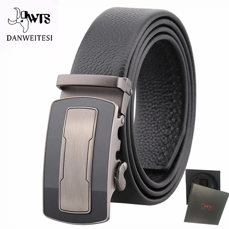 

[DWTS] Brand Automatic Buckle Black Genuine Leather Belt Men's Belts Cow Leather Belts for Men 3.5cm Fashion Business Gift box