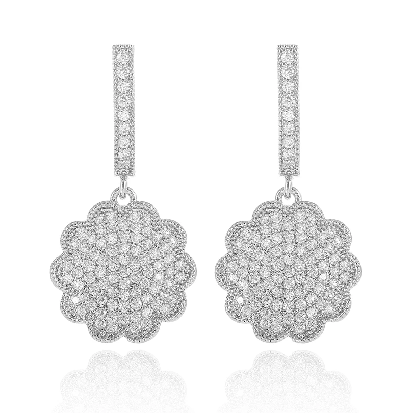 

Pave Small Zircon Flowers Party Wedding Circle Hoop Earrings for Women Jewelry