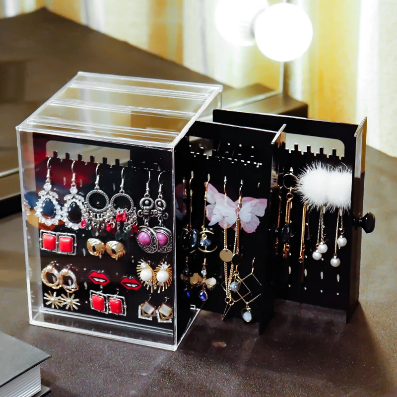 

Cosmetics Box 3 Drawer Storage Jewelry Organizer Transparent Acylic Dust-Proof Earrings Eardrop Dangler Ear Clip Necklace Holder