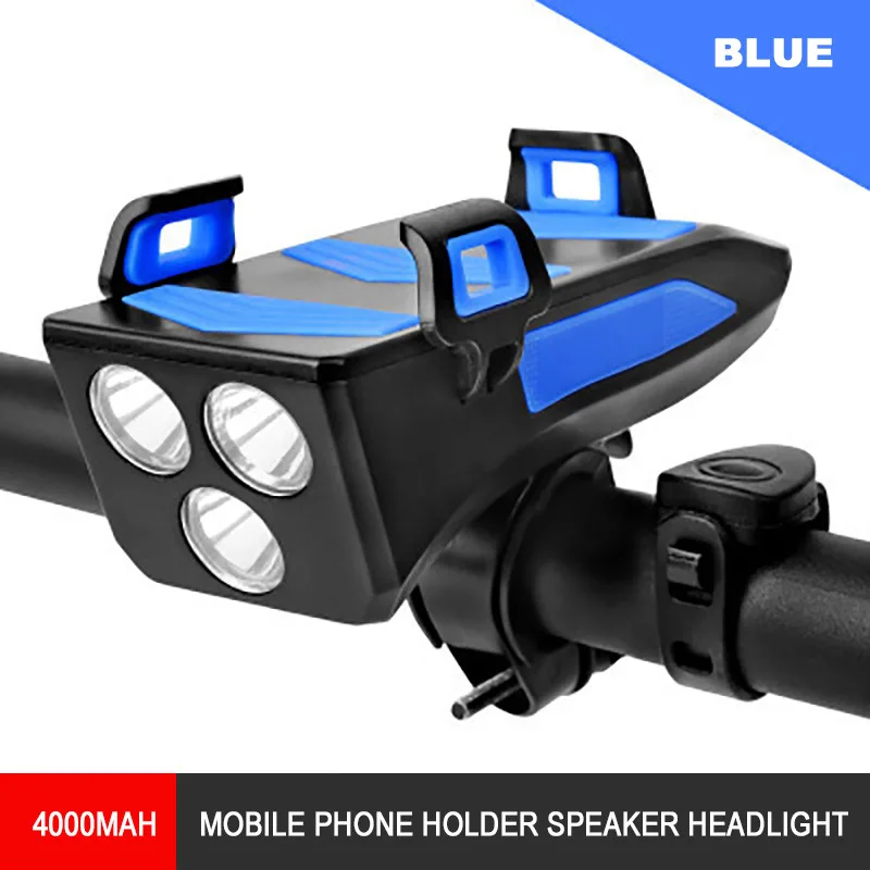 3 color bicycle light phone holder horn headlight multi fuction bike warning lights power bank usb charging bicycle accessories free global shipping