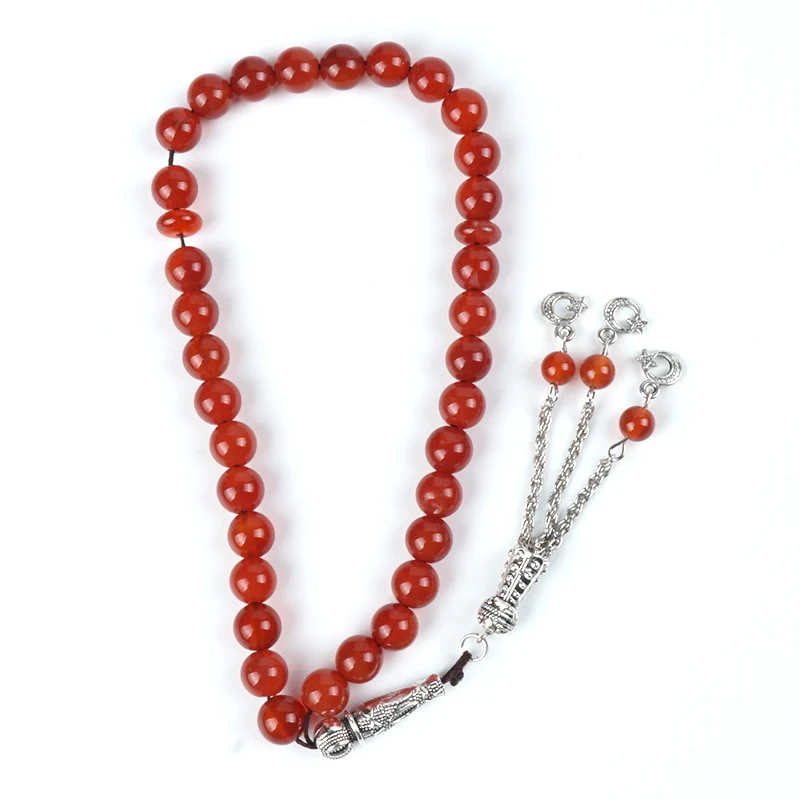 Четки из натурального камня красный агат 33 шт. Tesbih 8 мм бусины для мусульманских