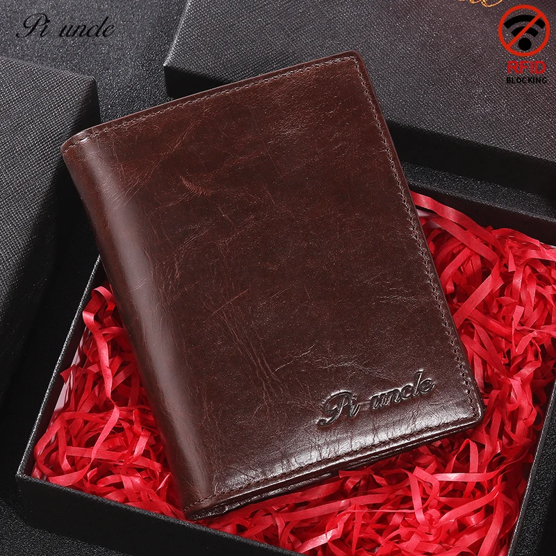 Мужской кошелек из натуральной кожи RFID мини складной для денег тонкий модный