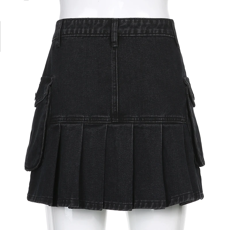 

HEYounGIRL Harajuku Punk Jeans High Waist Skirts Womens Black Denim Y2K Pleated Mini Skirt Ladies Pockets Korean Preppy Style