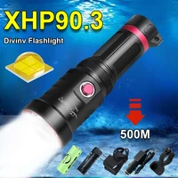 new xhp90 3 professional led diving flashlight 18650 most powerful led torch rechargeable ipx8 underwater lamp 500m diving light
