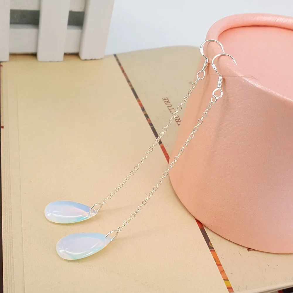 Серьги в форме капли с белсветильник опалом женские длинные серьги натуральными