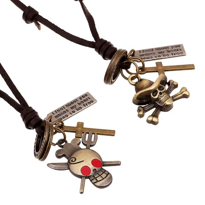 Готическое аниме цельное ожерелье из кожи плетение ручная работа Череп мужские и