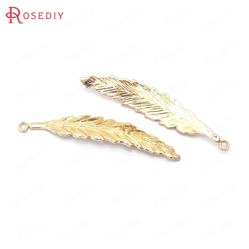 

(38913)6PCS 10x51MM 24K Champagne Gold Color Brass Feather Charms Pendants Jewelry Making Supplies Diy Findings Accessories