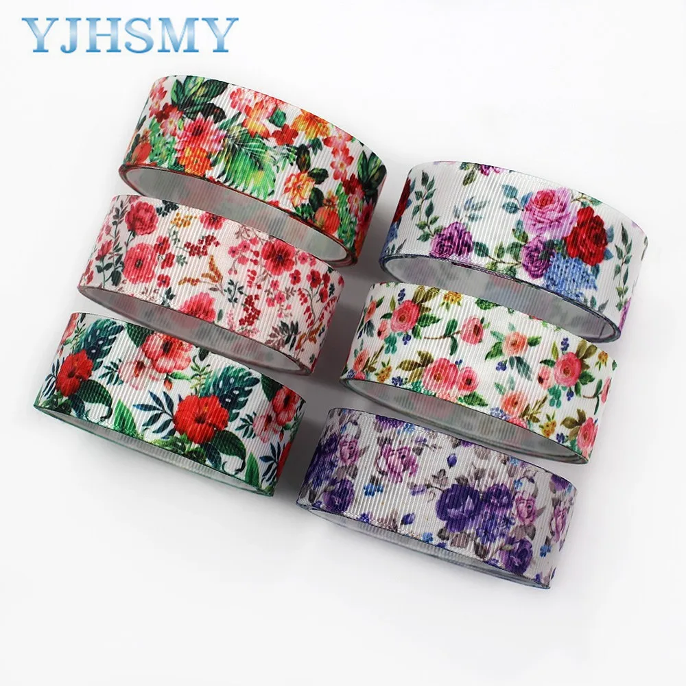 L-20716-675 1”Flowers print Pattern Ribbon , 5 yards DIY handmade hair accessories Material , Bow Decoration