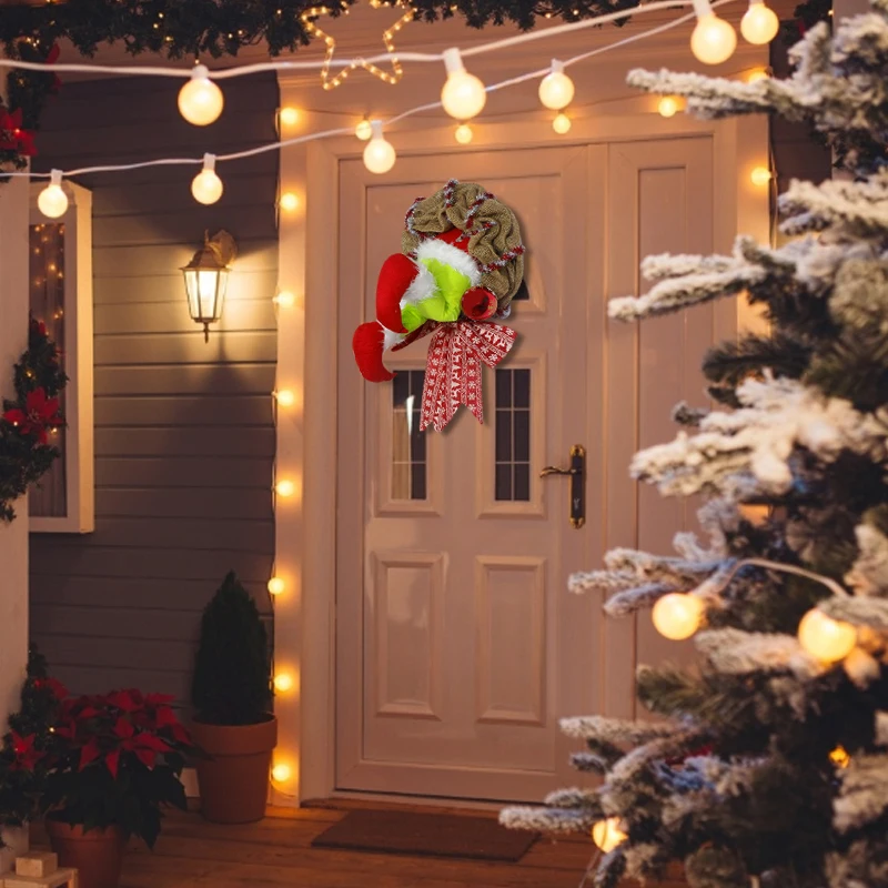 

12/14/16 Inch Christmas Thief Pendants Burlap Wreath With Poseable Plush Legs for Christmas Thanksgivings Indoor Decoration