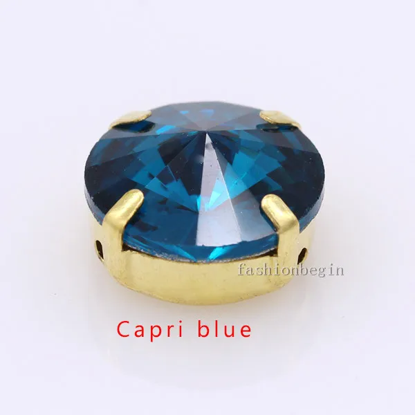 capri blue Партиями по 6/8/10/12/14/16/18/25mm 24 цветов Круглый стакан Rivoli камень Пришить с украшением в виде кристаллов Стразы Золотой на кнопках в виде лапы для изготовления одежды - Цвет: capri blue