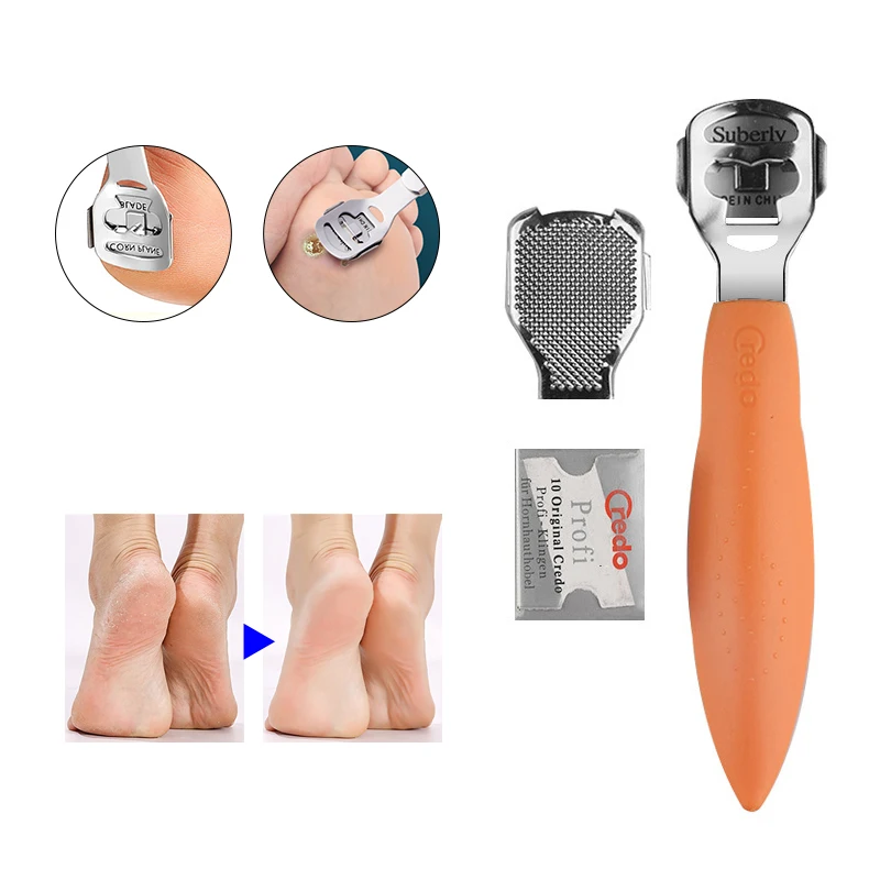 

Бритва для ног, средство для удаления огрубевшей кожи на пятках, инструмент для педикюра, бритва с ручкой из нержавеющей стали, 10 лезвий, инс...