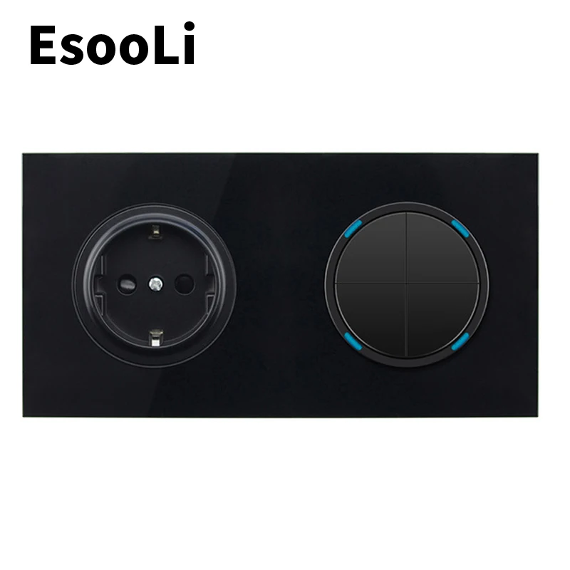 Розетка настенная EsooLi 16 А 1/2 путей с прозрачной стеклянной панелью|Выключатели| |