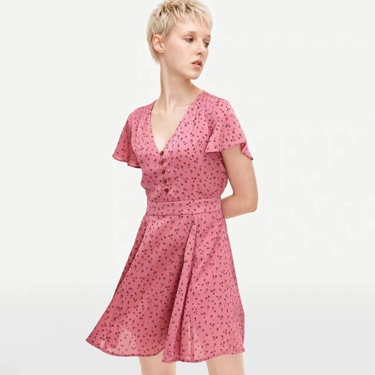 Retro Floral Print Dress 2019 Short Sleeve V-Neck Dresses Women Clothing Boho Chic Beach Vestidos | Женская одежда