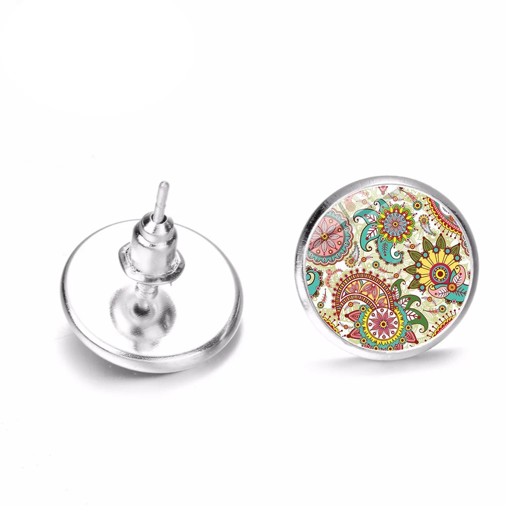 SONGDA Unique Paisley Flowers Earrings Bronze Silver Color Temperamental Printed Glass Art Photo Stud Women Accessories | Украшения и