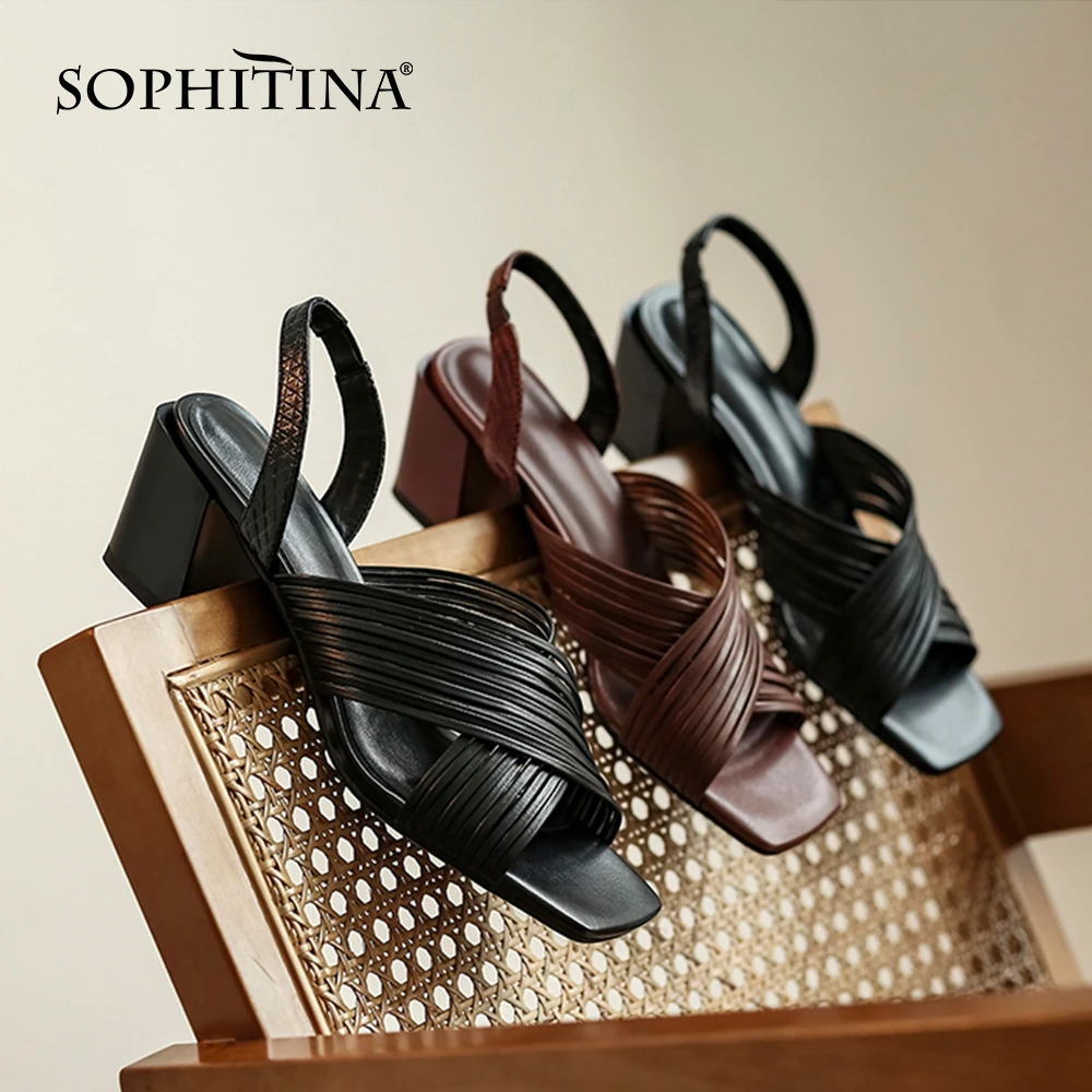 Сандалии SOPHITINA женские на массивном квадратном каблуке удобная обувь с