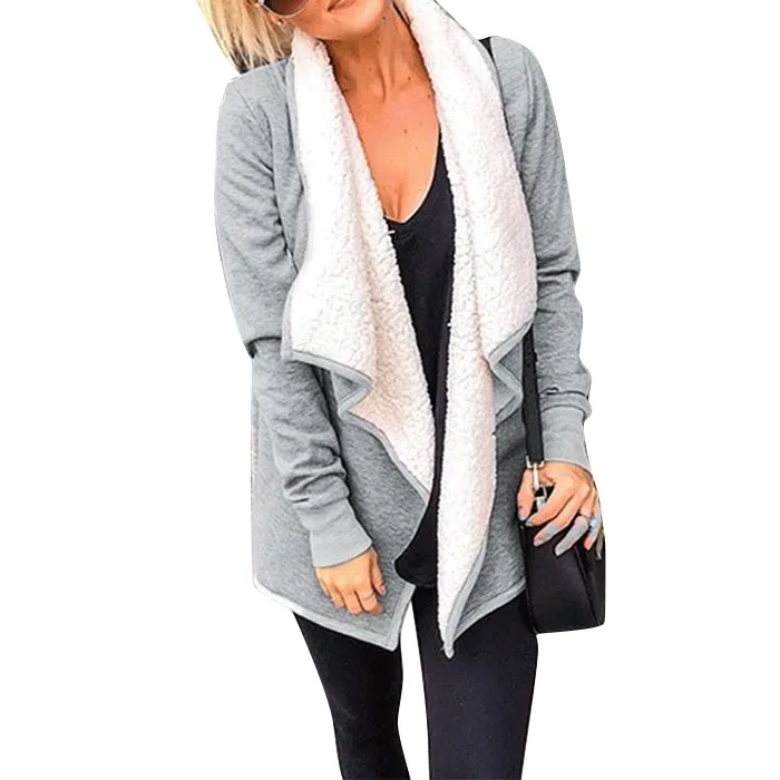 

Women's Autumn Winter Long Sleeve Cardigan Warm Faux Lamb Wool Lined Casual Solid Color Jacket Coat NEW