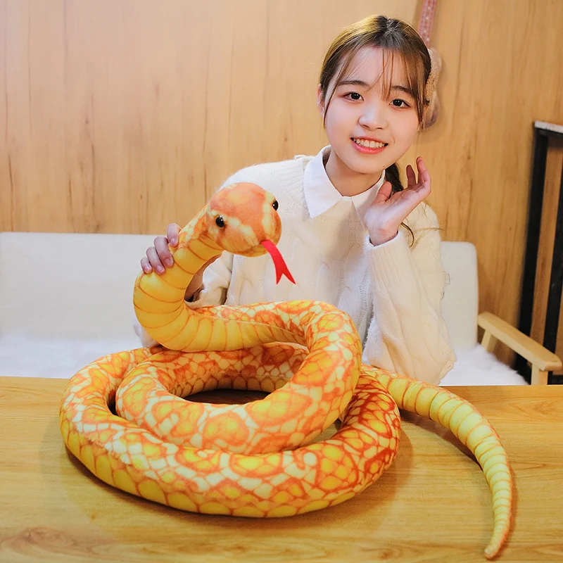 Serpiente de peluche de imitación gigante, Boa Cobra larga, peluche amarillo, marrón, verde, amigos, regalo, 110cm, 160cm, 200cm