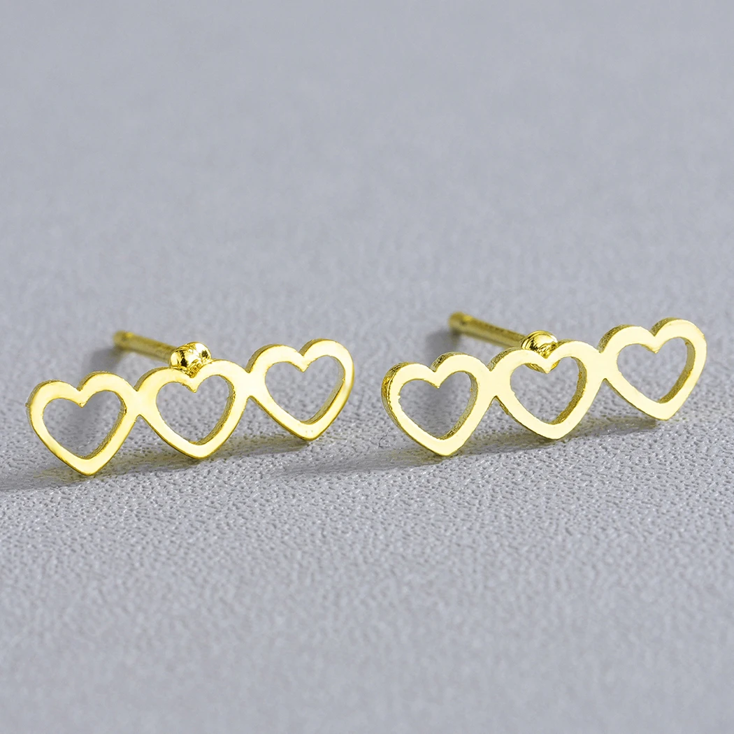 Женские серьги с сердечками гвоздики золотого цвета для девочек и