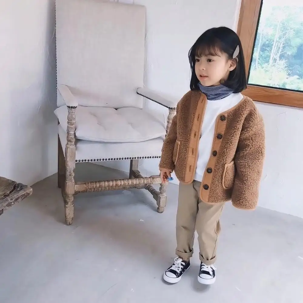 

ZWY600 Autumn Winter New Arrival Korean Version pure color woolen warm fashion thickened coat for cute sweet baby girls and boys