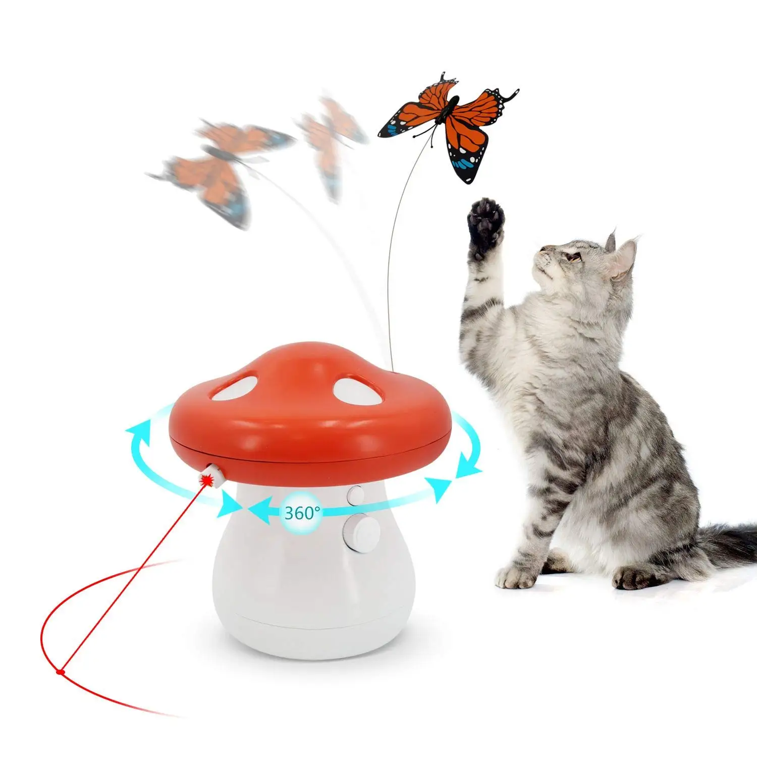 

Automatic 2 in 1 Cat Laser Toy Interactive Electronic 360 Degrees Chasing Realistic Fluttering Butterfly Chaser Toys for Kitten