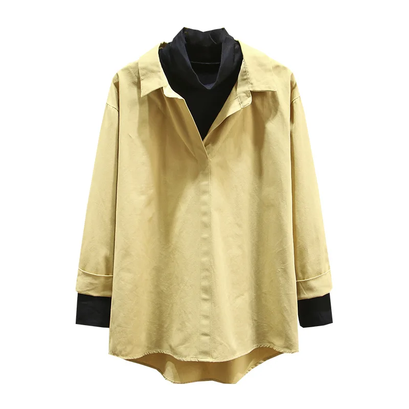 Turtleneck Blouse Women 2020 Spring Fashion Tops Plus Size Casual False two piece Long Sleeve Loose Female Shirt K1-0668 | Женская