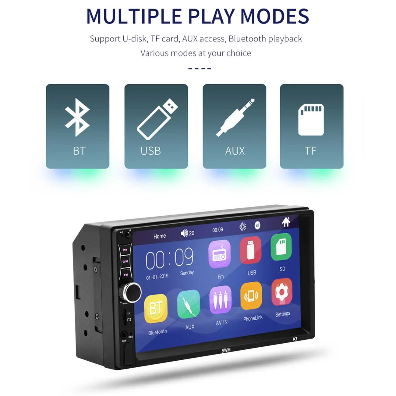 

MP5- A7, 7- - Bluetooth, HD-, AUX, USB, FM, U-, TF