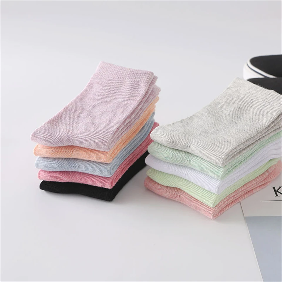 

10 Pairs Korea Solid Color Women's Cotton Socks Candy Color Women's Harajuku Socks Combed Cotton Floor Short Socks Women 2021