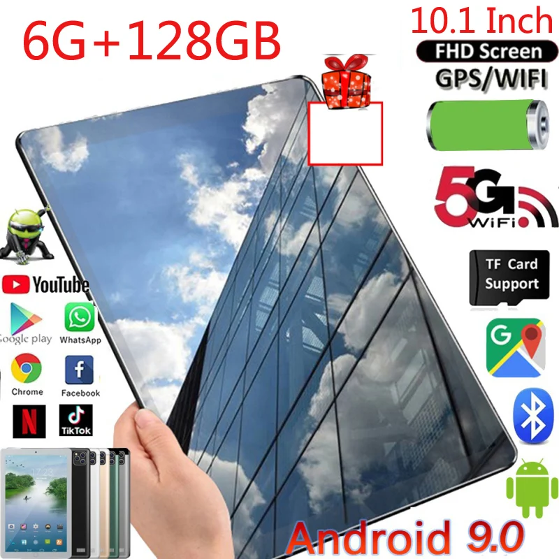 

2022 новый обновленный планшет Android 9,0 10,1 дюймов 6G + 128 Гб Wifi планшет с двумя Sim-картами телефон Bluetooth игровой планшет для детей