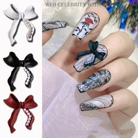 5pcs blackwhite 3d charm pearls alloy bow nail art decorations burgundy red matte bowknots nails jewelry manicure accessories