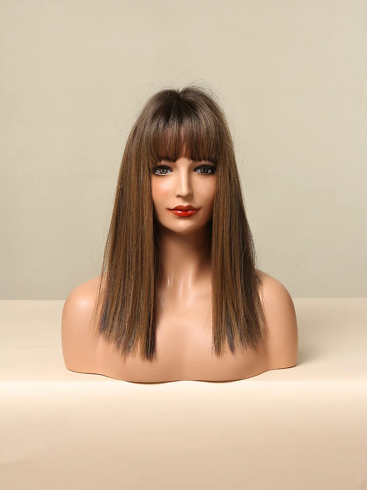 Louis Ferre - Black women's synthetic straight wig short brown hair for Cosplay magazine |