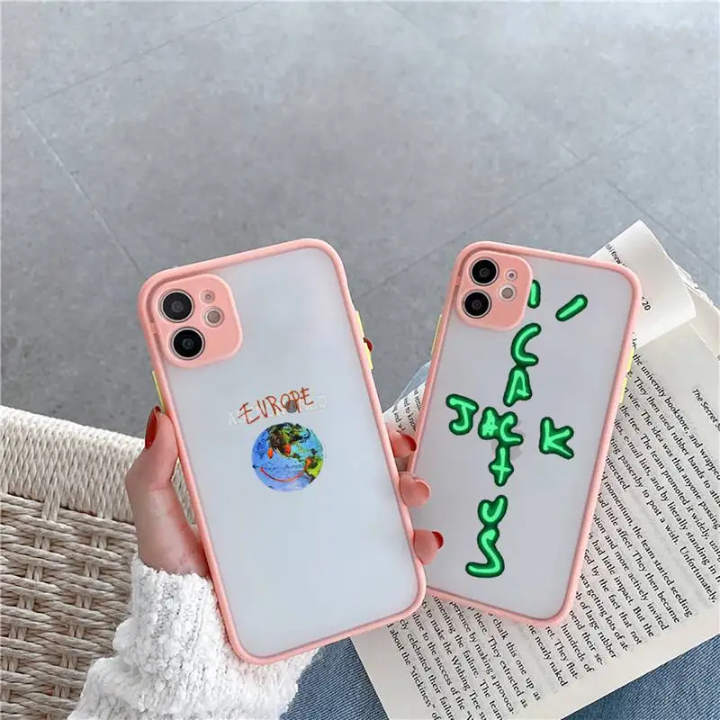 

Travis Scott Phone Case For iPhone 12 11 Mini Pro XR XS Max 7 8 Plus X Matte transparent Pink Cover