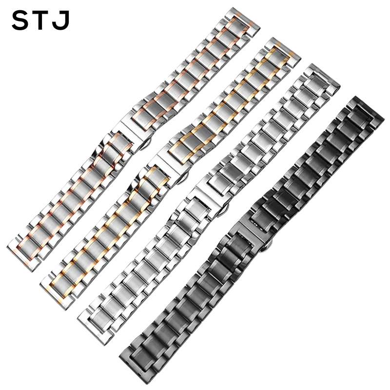 

Металлический ремешок STJ из нержавеющей стали для наручных часов, брендовый Браслет Черного, серебристого, розового золота, 13 мм 14 мм 16 мм 18 м...