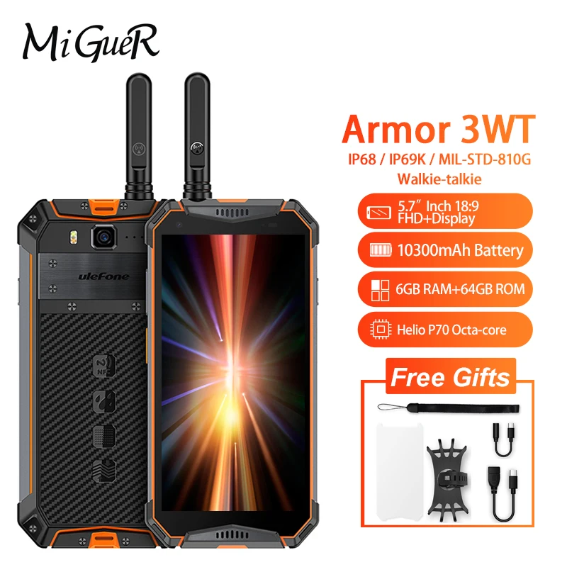 Ulefone Armor 3WT 5," FHD+ Android 9,0 Helio P70 Octa Core 6 Гб 64 Гб смартфон рация 10300 мАч 4G OTG NFC мобильный телефон