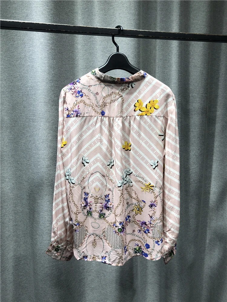 

Tie The BV-neck Long Sleeve Silk Printing T Shirt Women 2021 Elegant And Fashionable T-shirt Femme