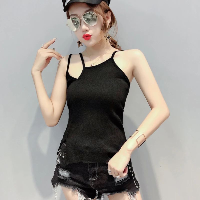 Женская хлопковая майка однотонная Асимметричная без рукавов модель T02425 в