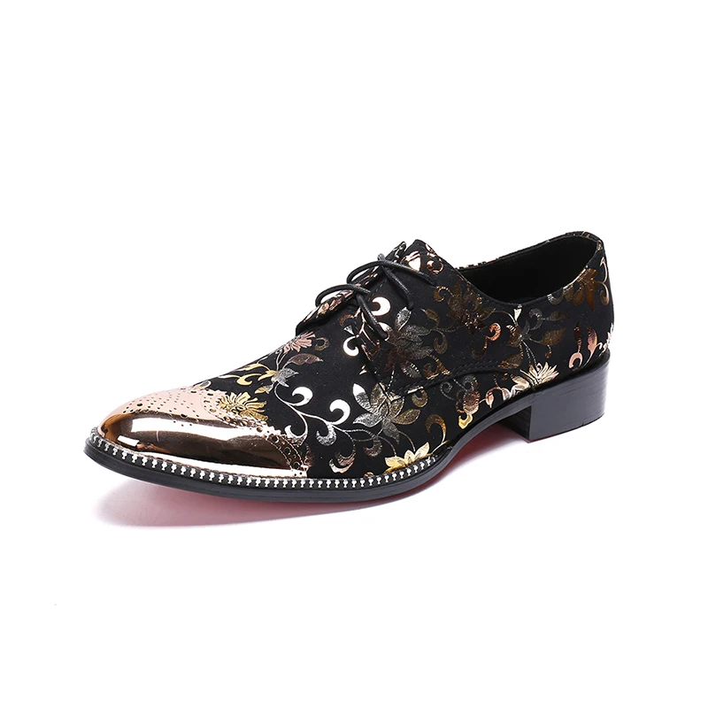 Модные Мужские модельные туфли в деловом стиле с золотым носком украшенные