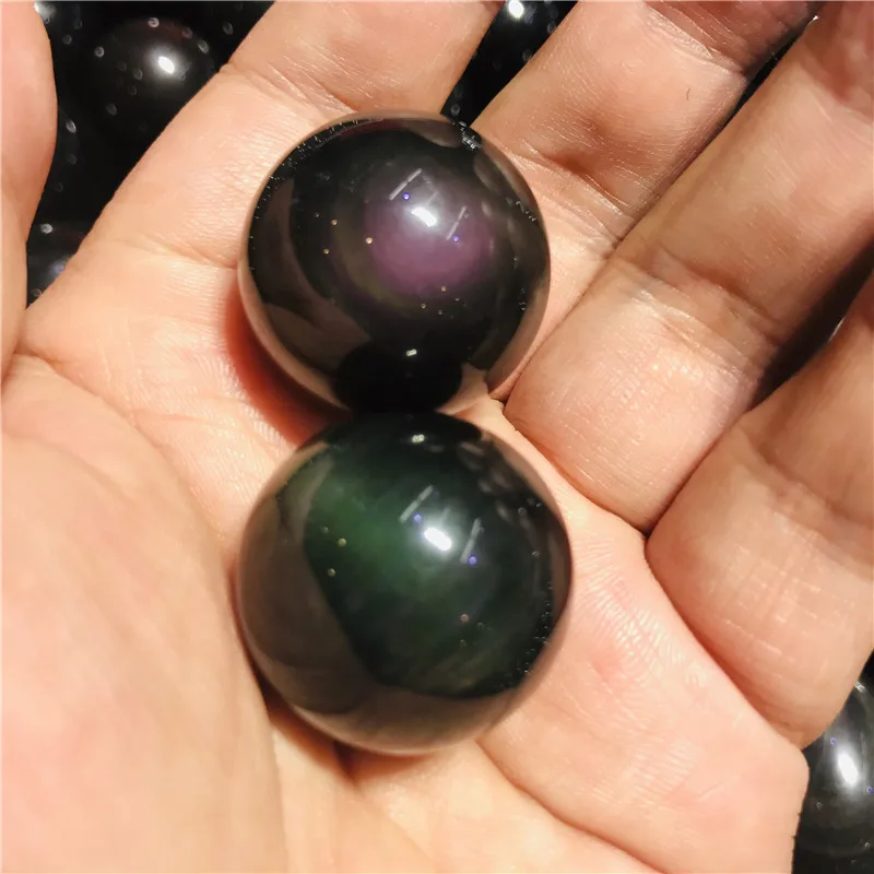 

2cm Natural Rainbow Obsidian Cat Eye Obsidian,Crystal Stone Sphere Ball Mineral Rock Reiki Chakra Healing Stone 2pcs