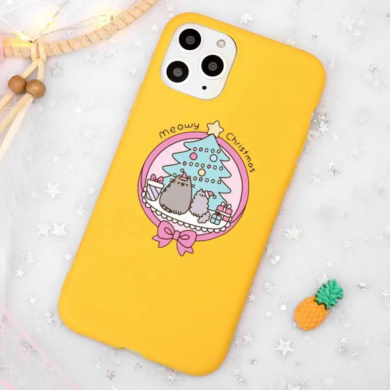 

Personalized Pusheen Cute Cat Phone Case Candy Color Yellow for iPhone 11 12 pro XS MAX 8 7 6 6S Plus X 5S SE 2020 XR