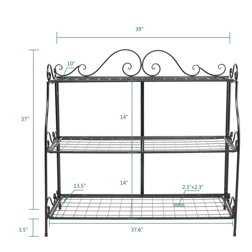 

3 Layers Flower Metal Shelves Plant Pot Rectangle Stand Artwork Decoration for Indoor Outdoor Garden 99.06 x 36.83cm