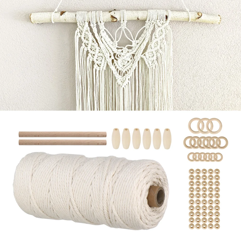 

Wall Art Homewares Braided Cord DIY Teether Macrame Kit with Wood Ring Wood Stick Dream Catcher Macrame Cord Natural Cotton Rope