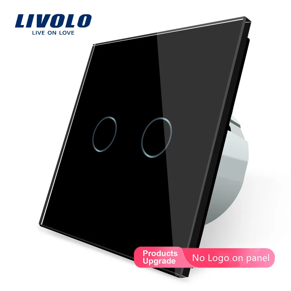 

Livolo EU Standard, Wall Switch VL-C702-12,Black Crystal Glass panel, 2 Gangs 1 Way, Wall Light Touch Screen Switch